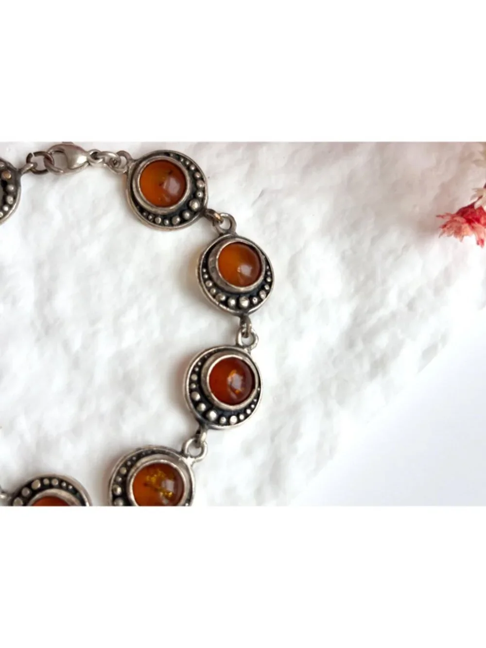 Natural Baltic Amber Modernist Chainlink Sterling Silver 925 Vintage Bracelet